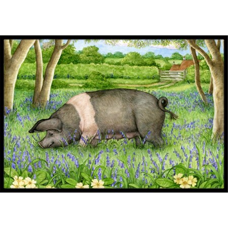 Carolines Treasures Pig in Bluebells by Debbie Cook Indoor or Outdoor Mat- 18 x 27 CDCO0377MAT